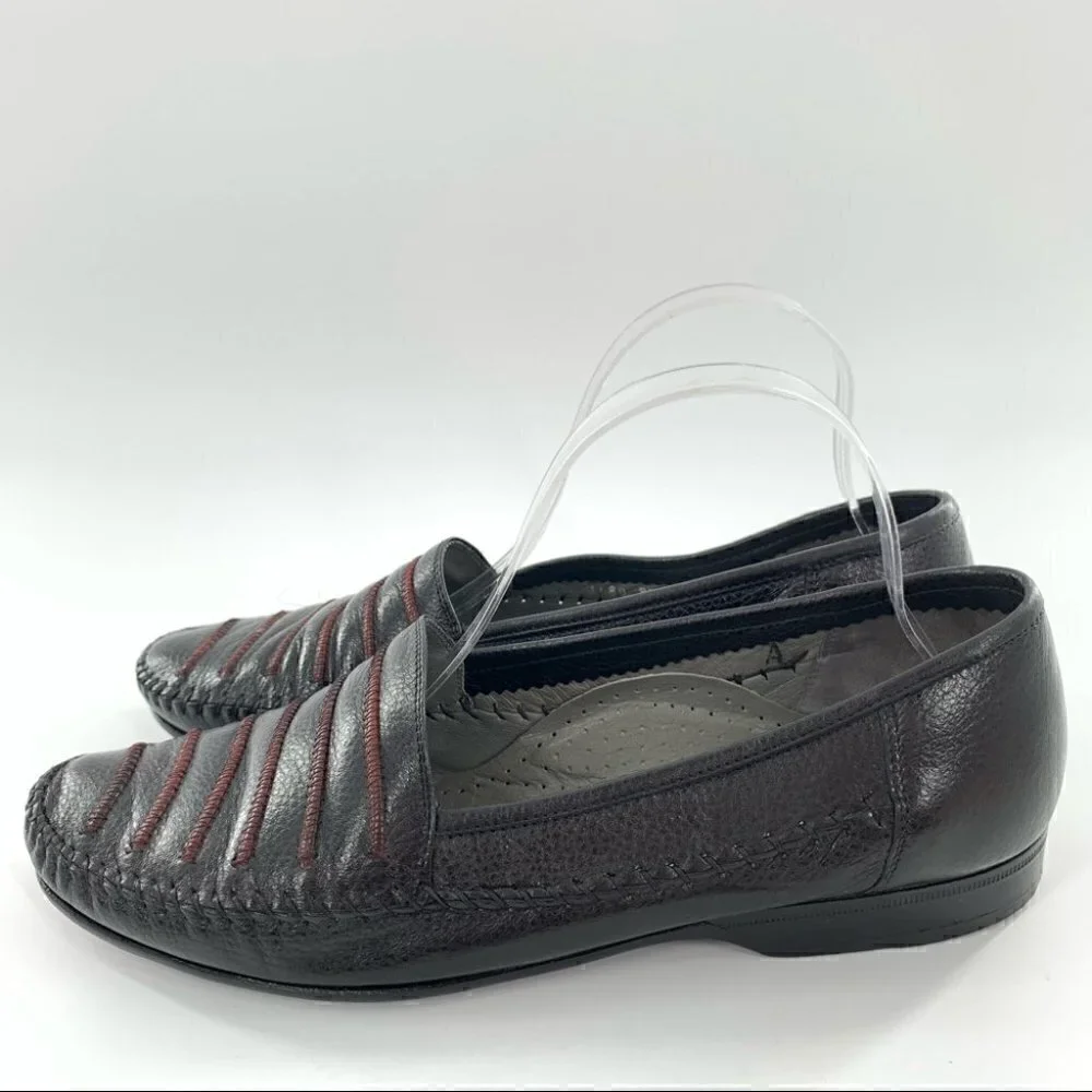 Lorenzo Banfi mens loafers size 9 black Italian leather vintage 80s 90s